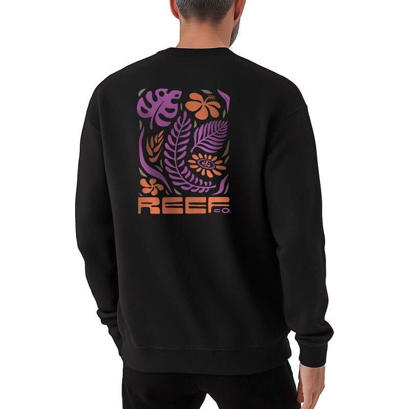 岩礁 メンズ トップス プルオーバー 汗水 フリース Men\u0027s REEFlora Crew Fleece Sweatshirt Black Purple 黒いこと