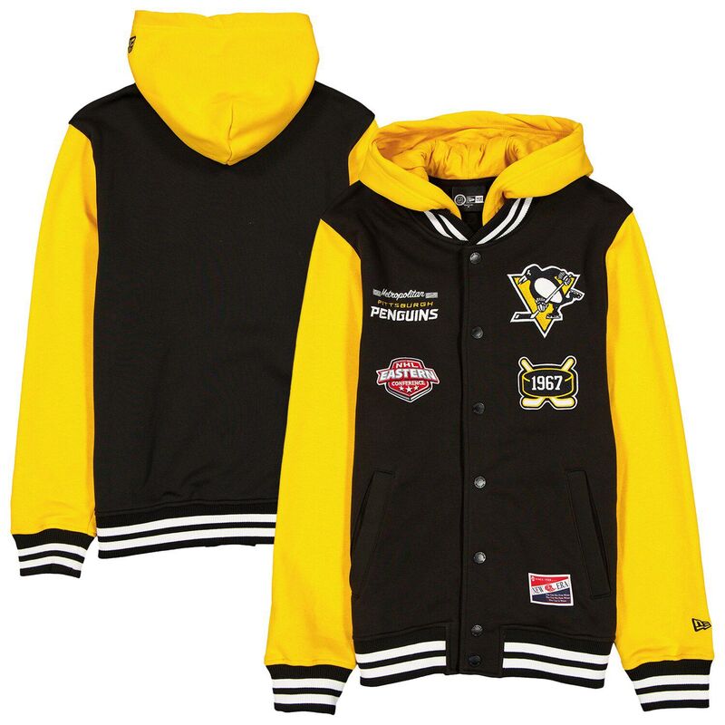 ニューエラ メンズ アウター ジャケット・ブルゾン フリース パーカー Men's New Era Black/Gold Pittsburgh Penguins Full-Snap Fleece Hoodie Jacket Png Black ブラック｜ReVida 店