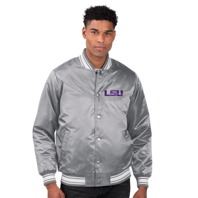 スターター メンズ アウター ジャケット・ブルゾン サテン Men'starter CharcoalSU Tigers Two-Hit Satin Varsity Full-Snap Jacket Lsu Charco チャコール
