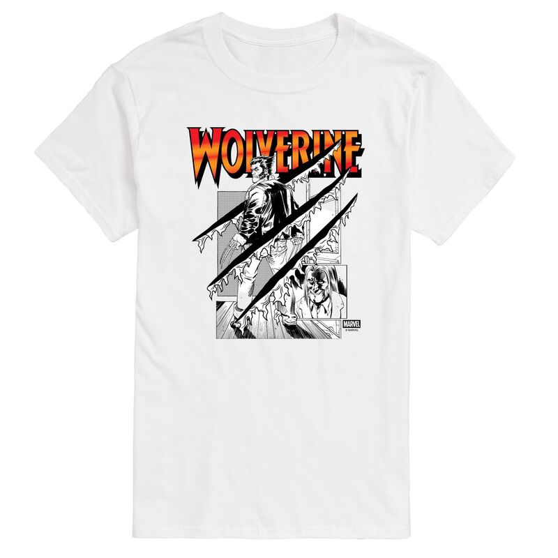 アニメキャラクター メンズ トップス Tシャツ トール グラフィック Licensed Character Big & Tall Marvel Wolverine Comic Panels Claw Rip Graphic Tee White ホワイト