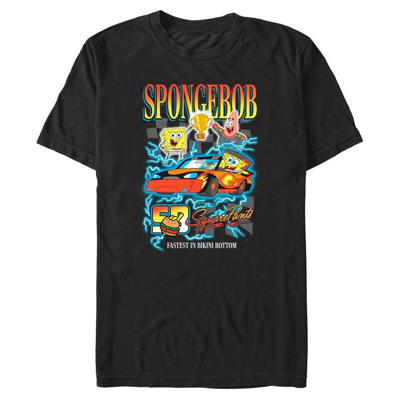 ニコロデオン メンズ トップス ティーシャツ トール グラフィック Big \u0026 Tall Nickelodeon SpongeBob Fastest In Bikini Bottom Graphic Tee Black 黒いこと メンズファッション-Tシャツ・カットソー
