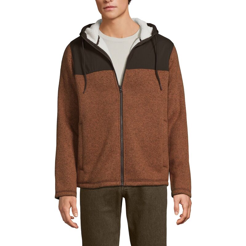 ランズエンド メンズ アウター ジャケット・ブルゾン セーター フリース Men's Lands' End Mixed Media Full-Zip Sweater Fleece Jacket Ginger Coffee Heathr コーヒー