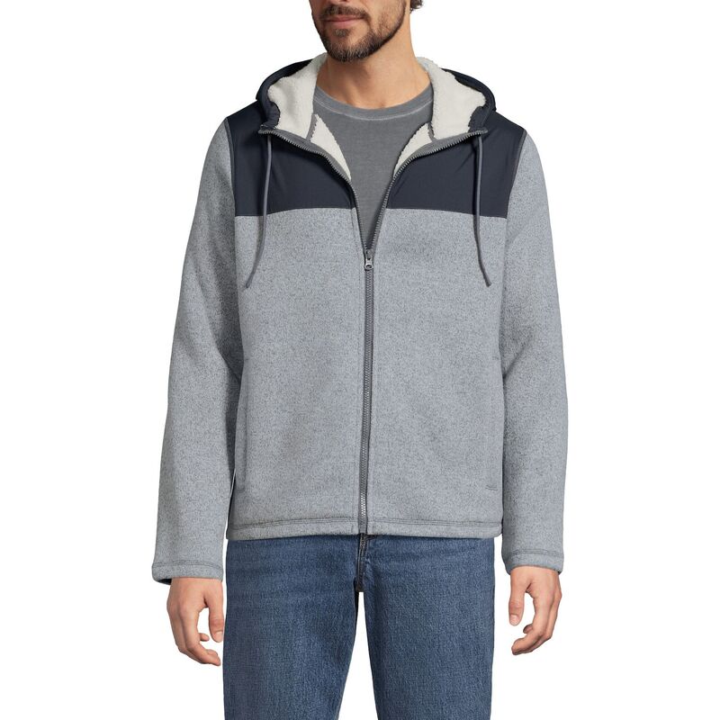 ランズ挙げ句のはて メンズ アウター 上衣・上衣 プルオーバー フリース Men\u0027s Lands\u0027 End Mixed Media Full-Zip Sweater Fleece Jacket Mica Graphite Heathr 黒鉛