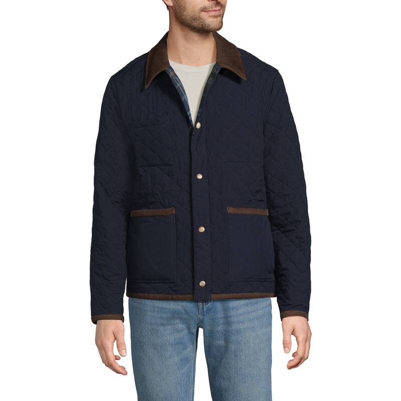 ランズエンド メンズ アウター ジャケット・ブルゾン Men's Lands' End Insulated Reversible Barn Jacket Navy Plaid ネイビー