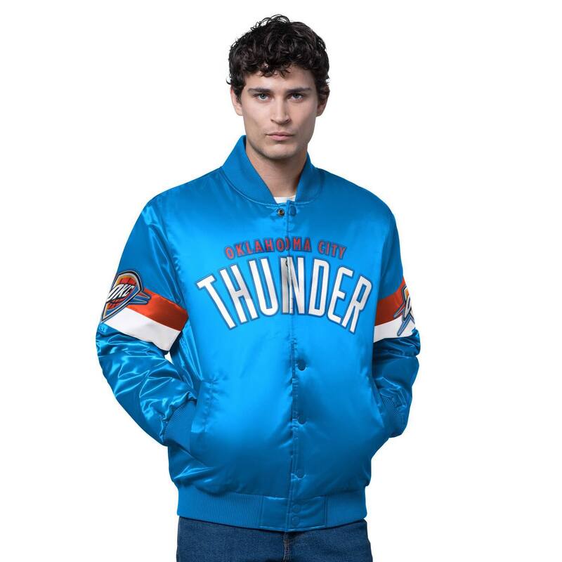 スターター メンズ アウター ジャケット・ブルゾン サテン Men'starter Blue Oklahoma City Thunder Triple Option Varsity Full-Snap Satin Jacket Okt Blue ブルー