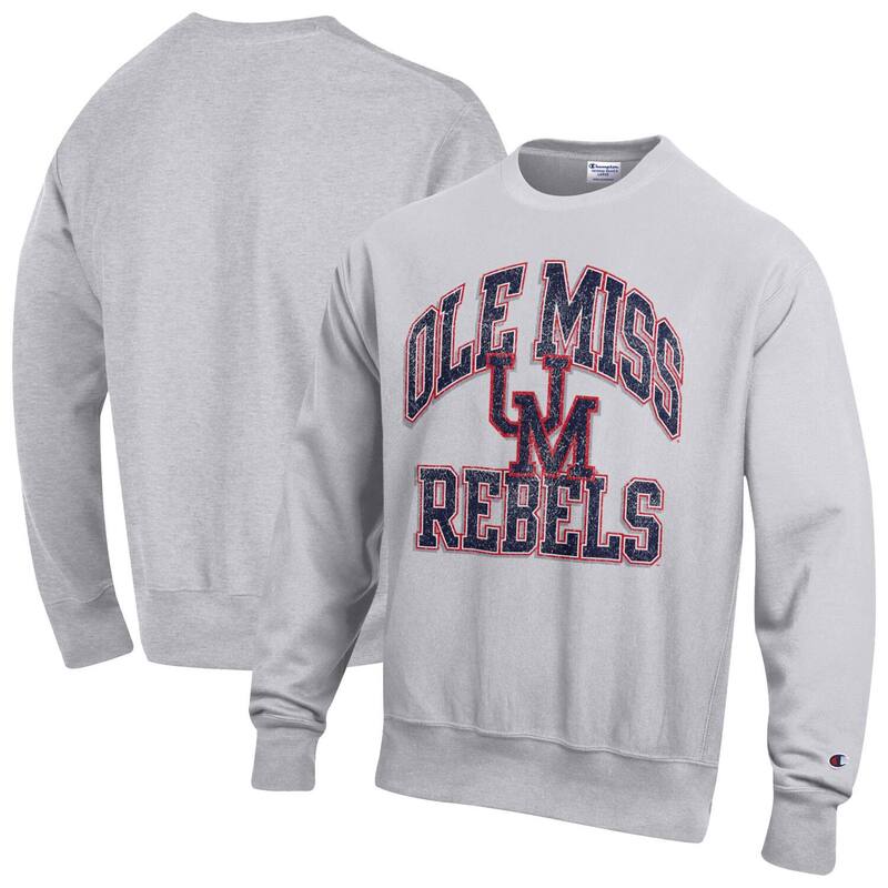 チャンピオン メンズ トップス Tシャツ クルーネック スウェット ロゴ Men's Champion Gray Ole Miss Rebels Distressed Arch Over Logo Reverse Weave Crew Neck Sweatshirt Ole Grey グレー