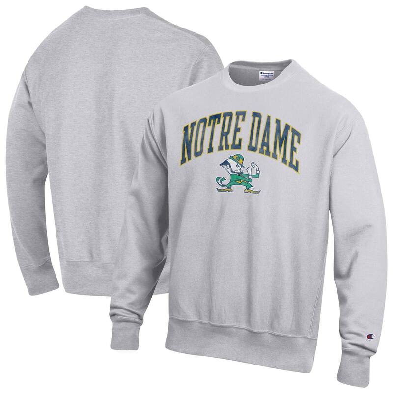 チャンピオン メンズ トップス Tシャツ クルーネック スウェット ロゴ Men's Champion Gray Notre Dame Fighting Irish Distressed Arch Over Logo Reverse Weave Crew Neck Sweatshirt Ntd Grey グレー