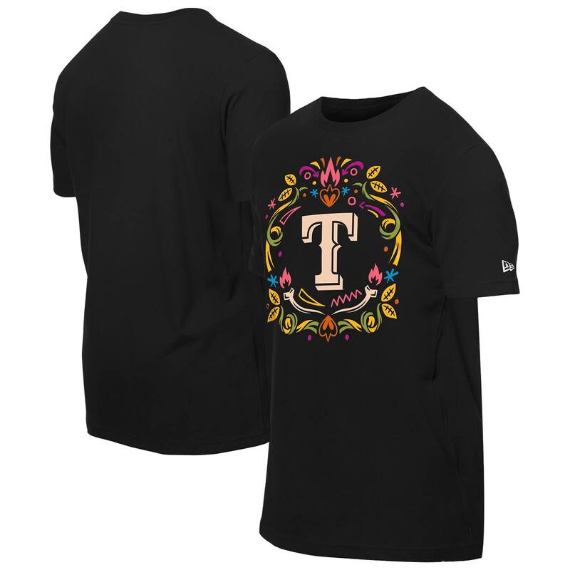 ニューエラ メンズ トップス Tシャツ Men's New Era Black Texas Rangers D _a de los Muertos Washed Oversized T-Shirt Rgr Black ブラック