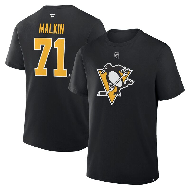 ファナティクス メンズ トップス Tシャツ Men's Fanatics Evgeni Malkin Black Pittsburgh Penguins Authentic Stack Name & Number T-Shirt Png Black ブラック