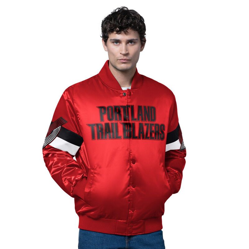 スターター メンズ アウター ジャケット・ブルゾン サテン ブレザー Men'startered Portland Trail Blazers Triple Option Varsity Full-Snap Satin Jacketrb Red レッド｜ReVida 店