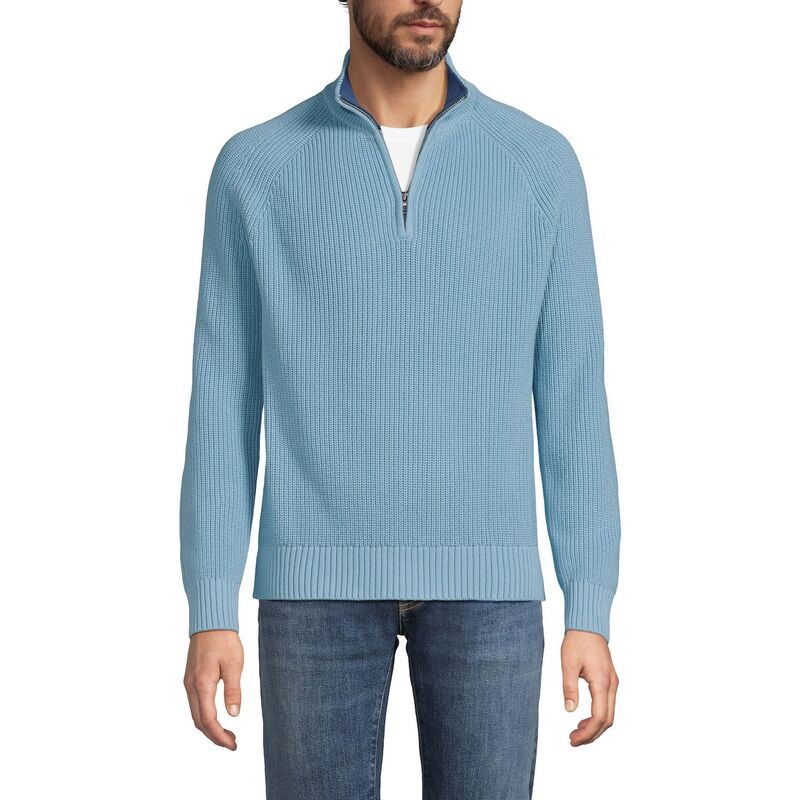 ランズエンド メンズ アウター ニット・セーター Men's Lands' Endrifter Quarter-Zip Sweater Light Storm Blue ブルー｜ReVida 店