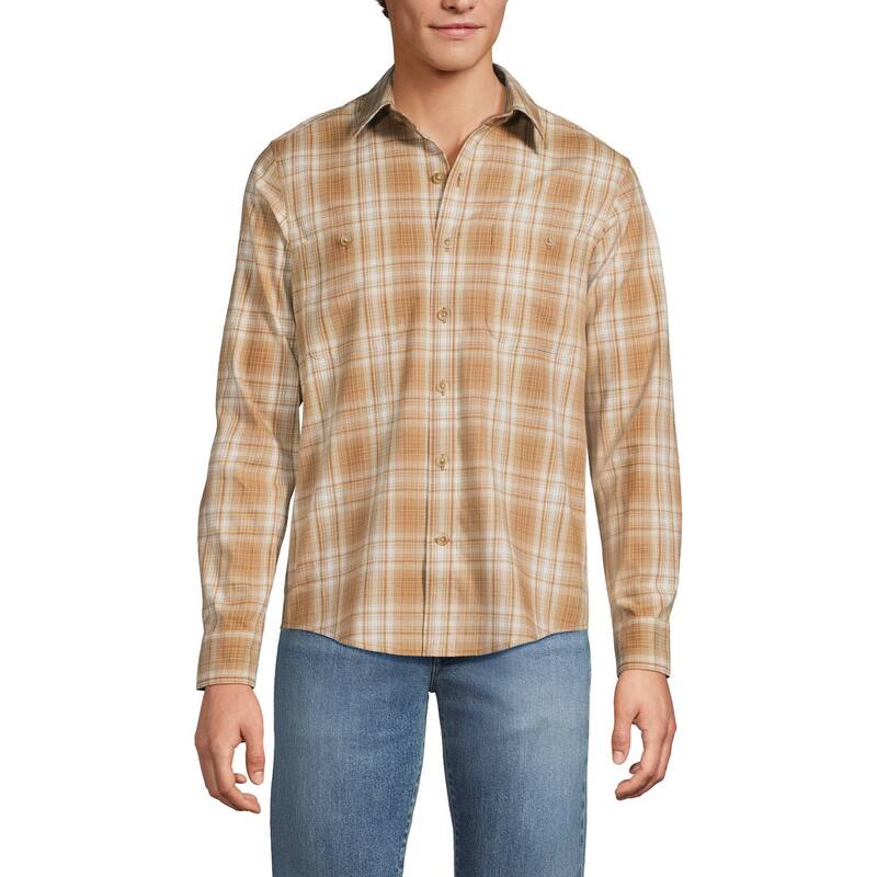 ランズエンド メンズ トップス Tシャツ Men's Lands' End Coastal Flannel Shirt Desertan Plaid タン