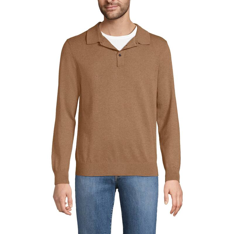 ランズエンド メンズ トップス Tシャツ ポロシャツ セーター コットン Men's Lands' End Long Sleeve Cotton Sweater Polo Camel Brown Heather ヘザー