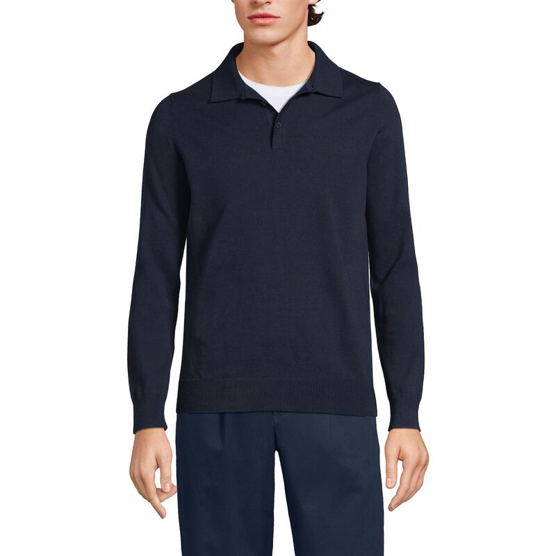 ランズエンド メンズ トップス Tシャツ ポロシャツ セーター コットン Men's Lands' End Long Sleeve Cotton Sweater Polo Radiant Navy ネイビー