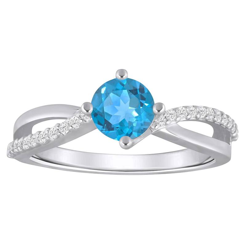 Alyson Layne レディース アクセサリー リング Alyson Layne 10k White Gold 1/8 Carat.W. Lab-Grown Diamond & Rounded Gemstone Ring Blue Topaz ブルー
