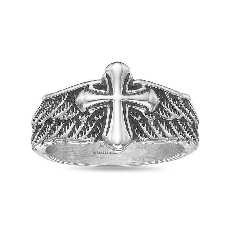 リンクス メンズ アクセサリー リング Tシャツ Men's LYNX Stainlessteel Winged Cross Ring Stainless|ReVida 店