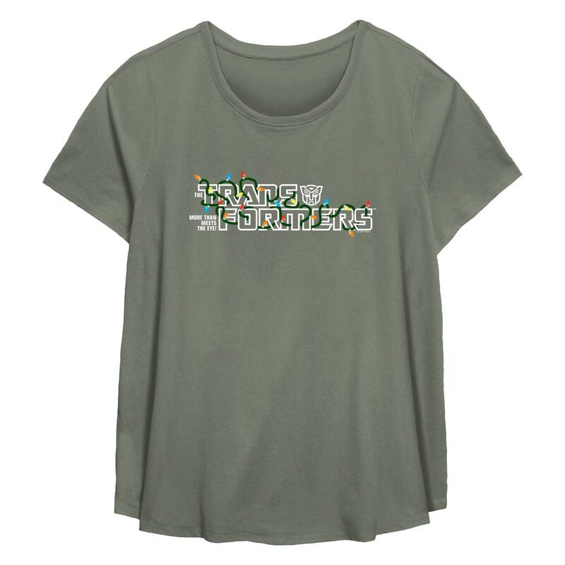 アニメキャラクター レディース トップス Tシャツ プラスサイズ グラフィック Licensed Character Plusize Transformers Christmas Lights Flowy Graphic Tee Sage セージ