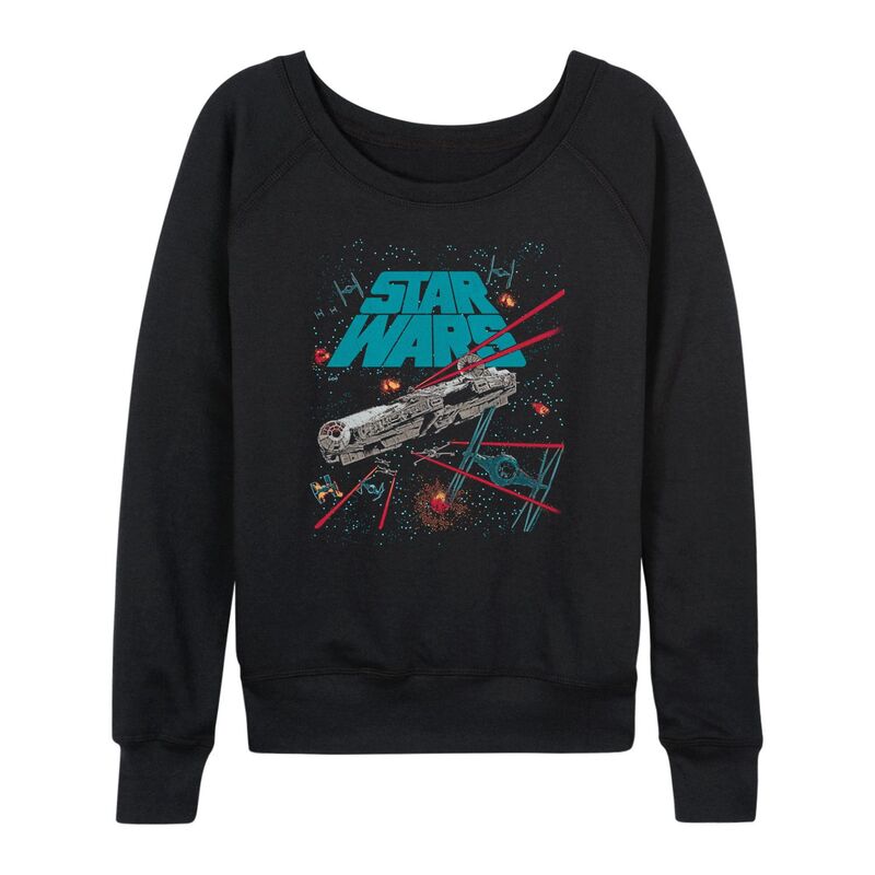 スター ウォーズ レディース トップス Tシャツ パイル Women'star Warships Distressed French Terry Long Sleeve Tee Black ブラック
