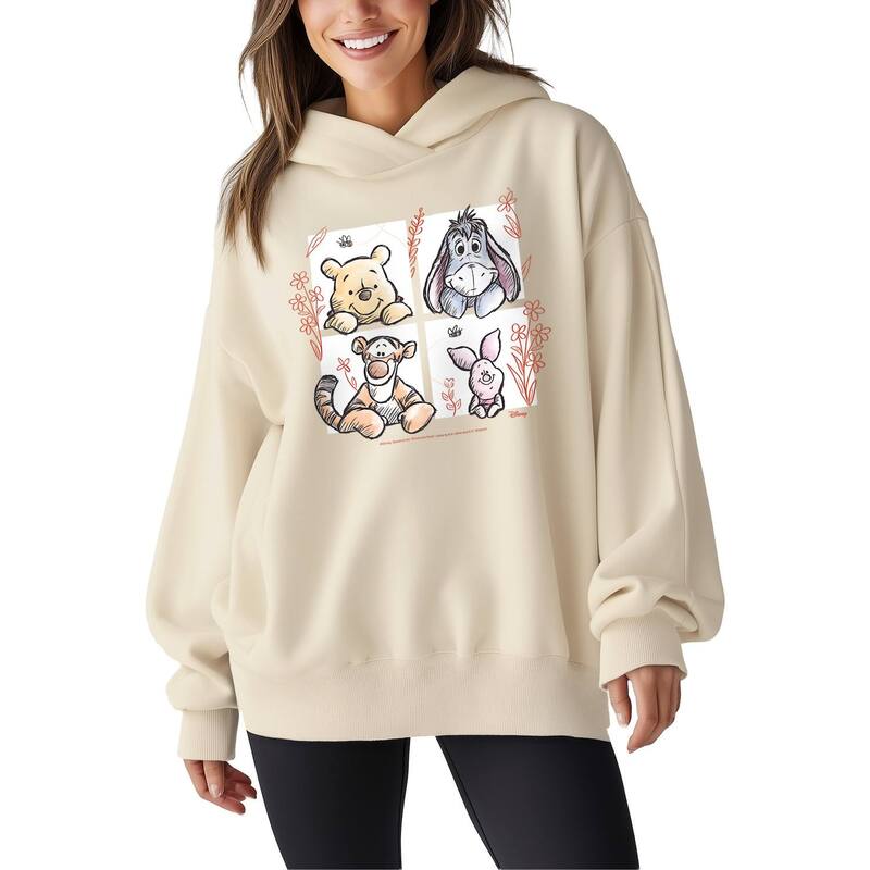 ディズニー レディース トップス Tシャツ フラワー柄 スウェット フリース フラワー パーカー Women's Disney's Winnie The Pooh Floral Grid Oversized Fleece Hoodie Sweatshirt Cream クリーム｜ReVida 店