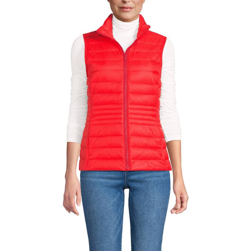 ランズエンド レディース アウター ジャケット・ブルゾン ベスト ダウン Women's Lands' End Wanderweight Packable Down Vest Bright Cherry
