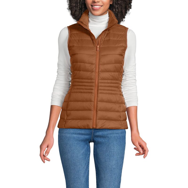 ランズエンド レディース アウター ジャケット・ブルゾン ベスト ダウン Women's Lands' End Wanderweight Packable Down Vest Rich Ginger Brown ブラウン