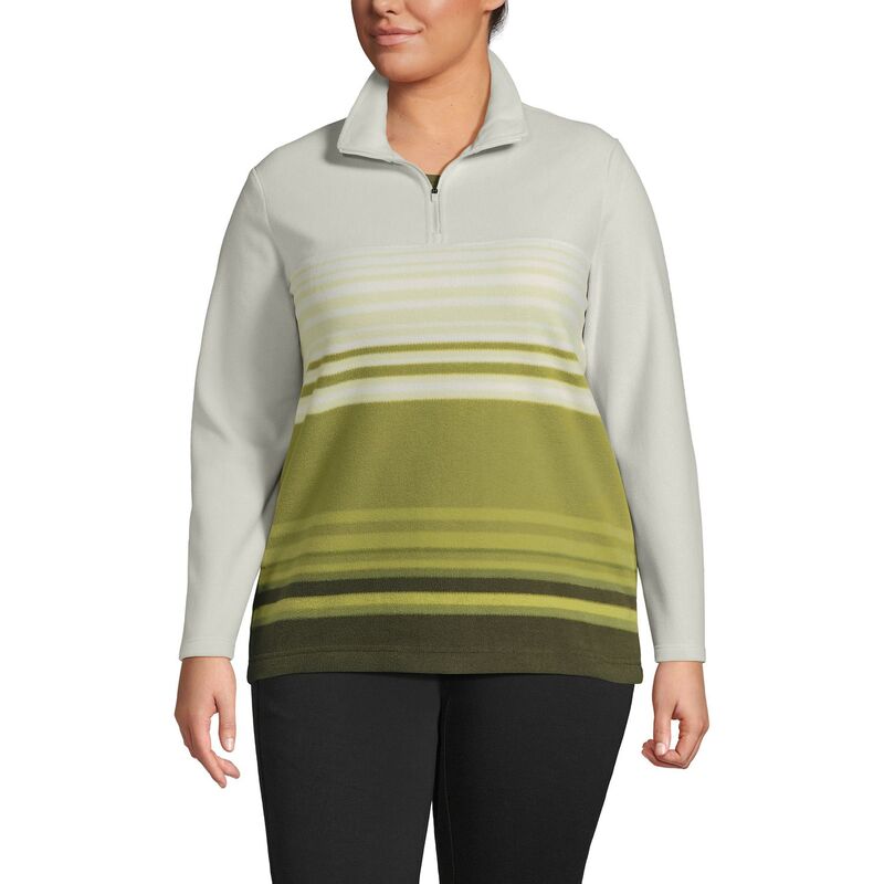ランズエンド レディース アウター ジャケット・ブルゾン プラスサイズ フリース Plusize Lands' End Ombre Striped 1/4-Zip Fleece Pullover Lime Ombre Stripe ライム