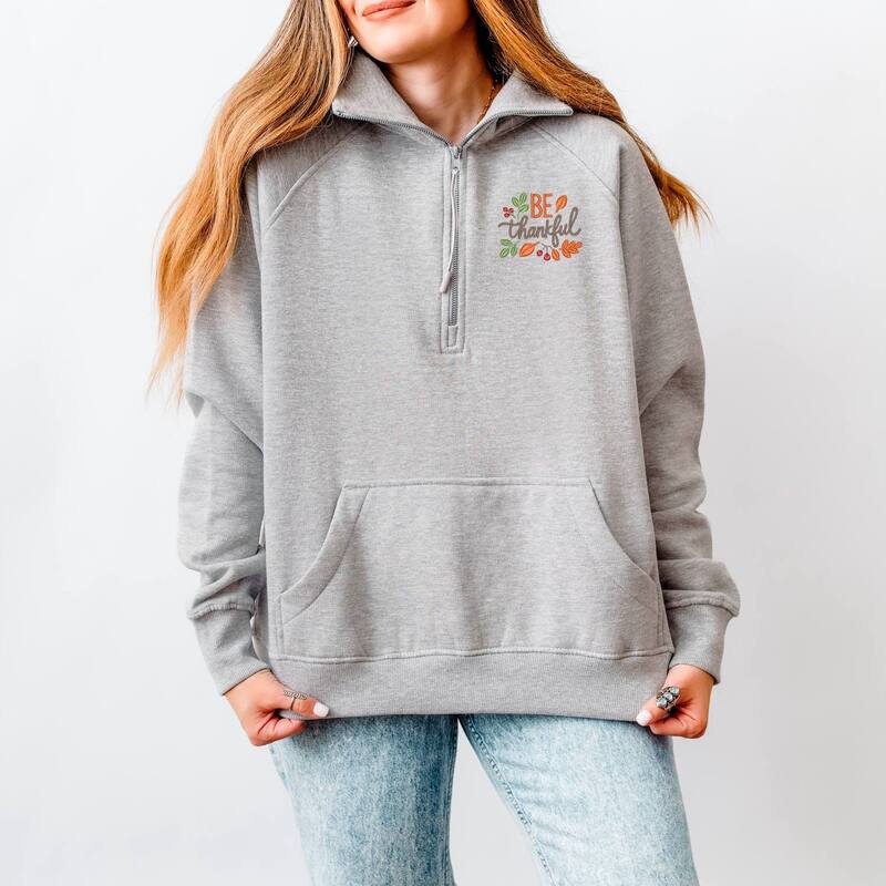 Simply Sage Market レディース トップス Tシャツ ハーフジップ スウェット 刺繍 フリース グラフィック Simply Sage Market Embroidered Be Thankfuleaves - Women's Quarter Zip Fleece Graphic Sweatshirt Heather Grey グレー