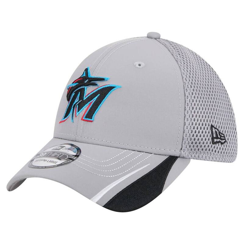 ニューエラ メンズ アクセサリー 帽子 Men's New Era Gray Miami Marlins Linear 39THIRTY Flex-Fit Hat Mrl Grey グレー 8,564円