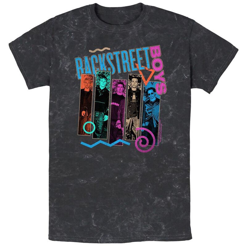 アニメキャラクター メンズ トップス Tシャツ グラフィック Licensed Character Men Backstreet Boys Members Banners Mineral Wash Graphic Tee Black ブラック