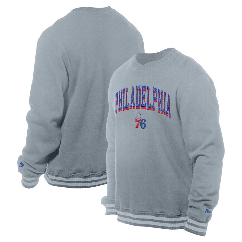 ニューエラ メンズ トップス Tシャツ スウェット Men's New Era Gray Philadelphia 76ers Chenille Cross Over Pullover Sweatshirt 76r Grey グレー 15,386円