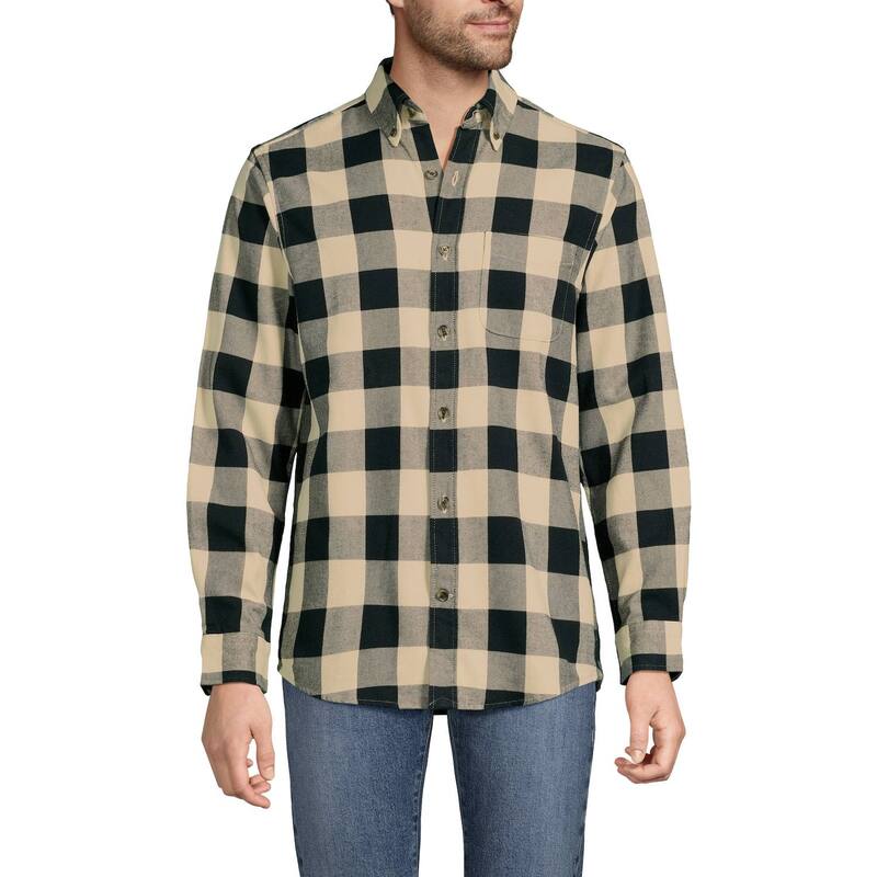 ランズエンド メンズ トップス Tシャツ Men's Lands' End Flagship Flannel Shirt Black Champagn Check ブラック