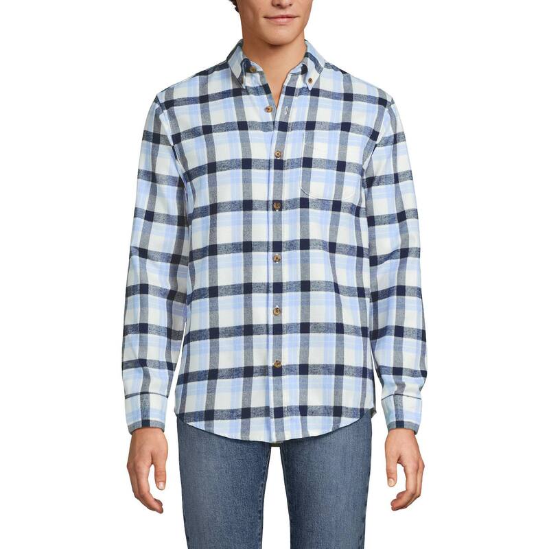 ランズエンド メンズ トップス Tシャツ Men's Lands' End Flagship Flannel Shirt Blue Sky Navy Plaid ネイビー
