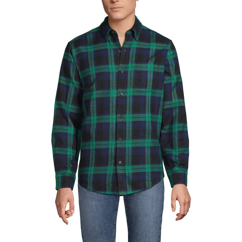ランズエンド メンズ トップス Tシャツ Men's Lands' End Flagship Flannel Shirt Clover Navy Plaid ネイビー