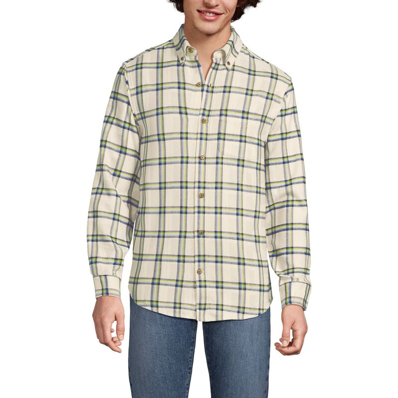 ランズエンド メンズ トップス Tシャツ Men's Lands' End Flagship Flannel Shirt Ivory Latte Plaid アイボリー