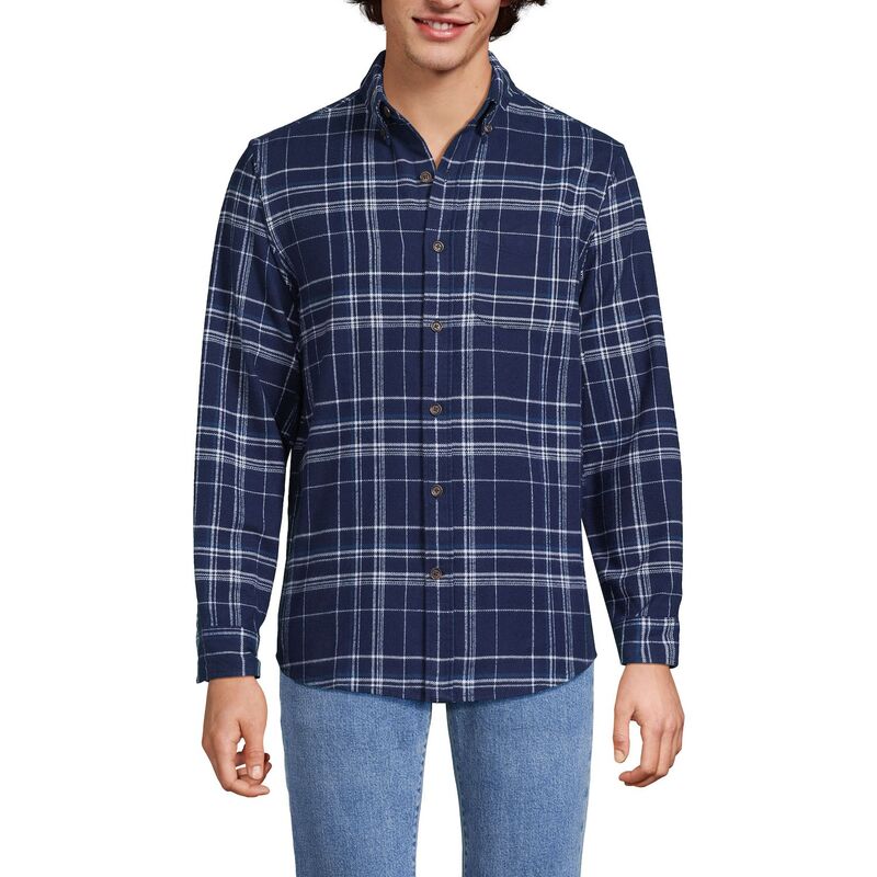 ランズエンド メンズ トップス Tシャツ Men's Lands' End Flagship Flannel Shirt Navy Indigo Plaid ネイビー