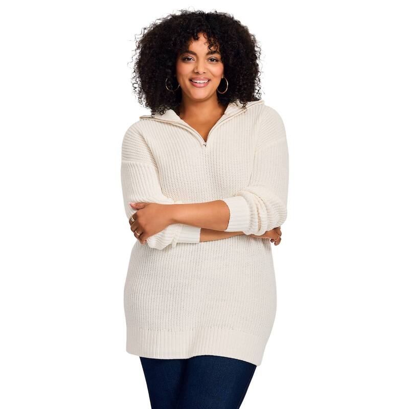 アベニュー レディース アウター ニット・セーター プラスサイズ Avenue Women's Plusize Half-Zipullover Sweater Ivory アイボリー 14,785円