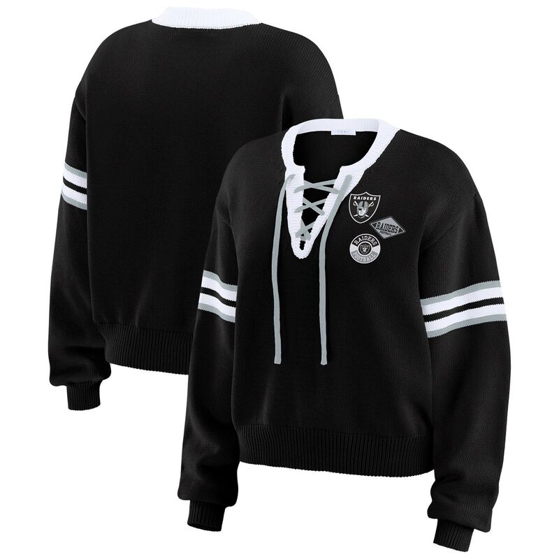 ウェア バイ エリン アンドルーズ レディース トップス Tシャツ スウェット レース Women's WEAR by Erin Andrews Black Las Vegas Raiders Lace-Upullover Sweatshirt Lvr Black ブラック 18,235円