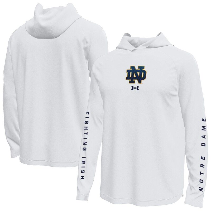 アンダーアーマー メンズ トップス プルオーバー 長袖 Men\u0027s Under Armour White Notre Dame Fighting Irish Tech Stretch Long-Sleeve Hooded T-Shirt Ntd White 白いこと