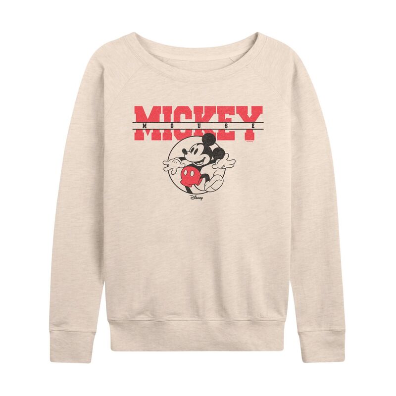 ディズニー レディース トップス Tシャツ パイル グラフィック Women's Disney's Mickey Mouse Graphic French Terry Long Sleeve Tee Beige ベージュ