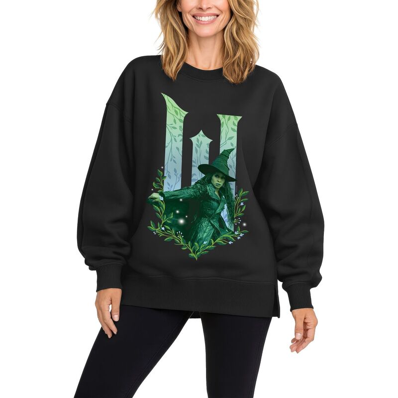 アニメキャラクター レディース トップス Tシャツ スウェット フリース Licensed Character Women's Wicked For Good Elphaba Oversized Fleece Crew Sweatshirt Black ブラック