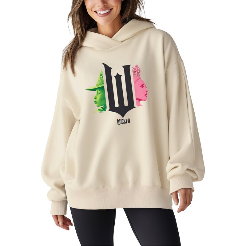 アニメキャラクター レディース トップス Tシャツ スウェット フリース パーカー Licensed Character Women's Wicked Elphaba & Glinda Oversized Fleece Hoodie Sweatshirt Cream クリーム 10,860円