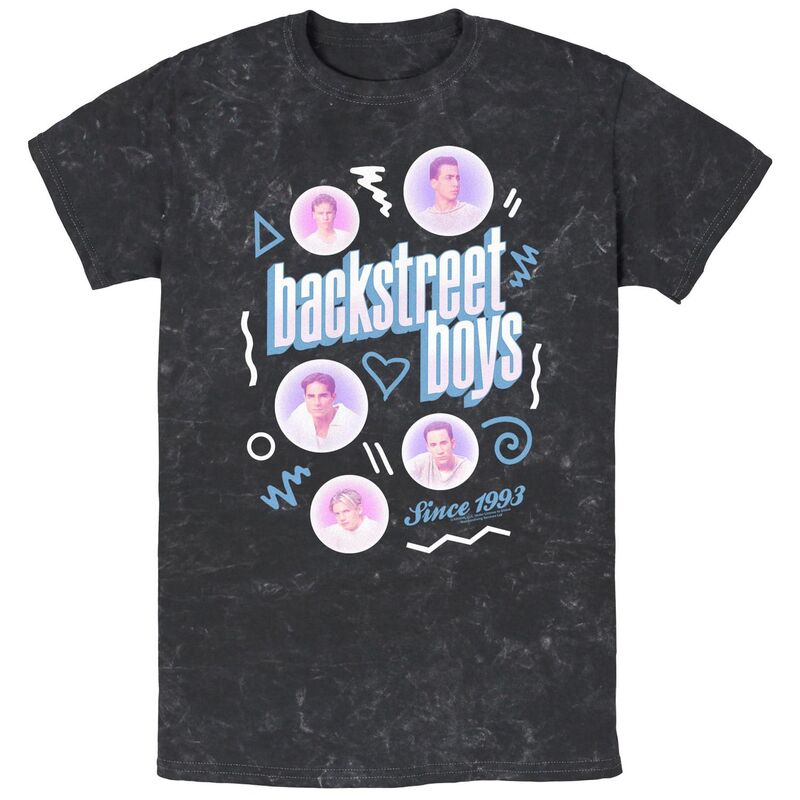 アニメキャラクター メンズ トップス Tシャツ グラフィック Licensed Character Men Backstreet Boysince 1993 Face Badges Mineral Wash Graphic Tee Black ブラック