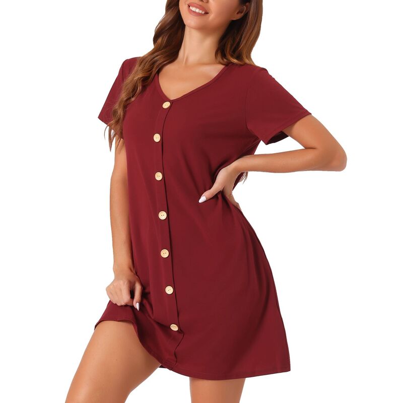 cheibear レディース アンダーウェア ナイトウェア cheibear Women's Button Short Sleeve Soft Short Nightgown Red レッド