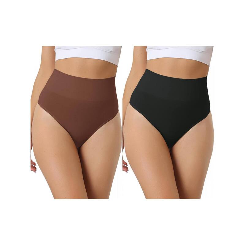 アレグラ ケー レディース アンダーウェア パンツ ハイウエスト ALLEGRA K 2 Packs Women's High-waisted Briefs Invisible Thong Stretchy Knickers Comfortable Underwear Black Dark Brown ブラック