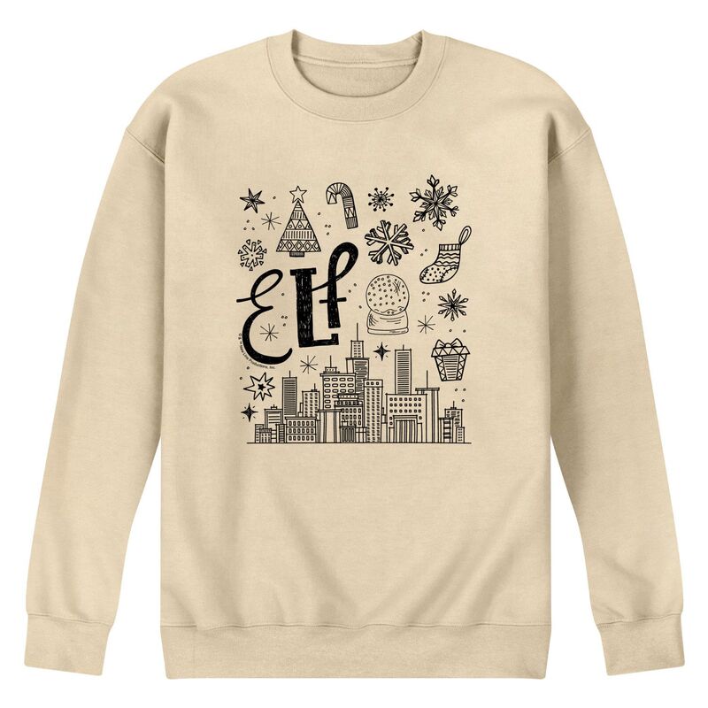 アニメ文字記号 メンズ トップス ティーシャツ 流汗 フリース Licensed Character Men\u0027s Elf Icon Doodles Fleece Sweatshirt Cream 皮膚軟化剤 メンズファッション-Tシャツ・カットソー-トップス