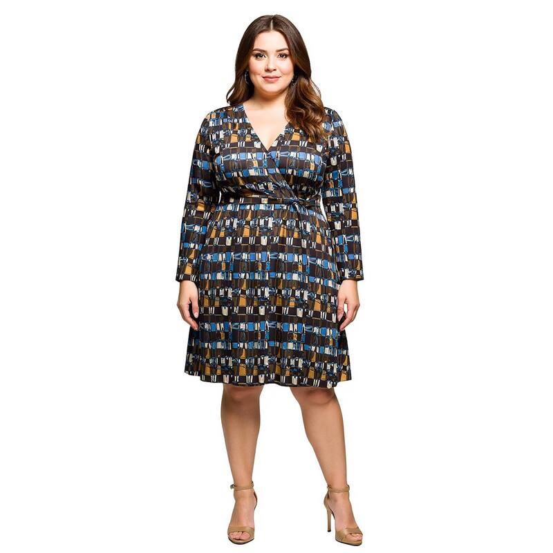 24 セブンコンフォート レディース トップス ワンピース プラスサイズ エンパイア Plusize 24Seven Comfort Apparelong Sleevempire Waist Dress Brown Multi ブラウン|ReVida 店
