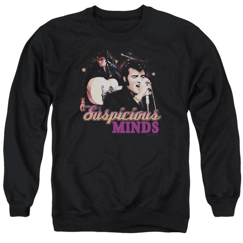 アニメキャラクター メンズ アウター ニット・セーター クルーネック スウェット シャツ Licensed Character Elvis Presley Suspicious Minds Adult Crewneck Sweatshirt Black ブラック