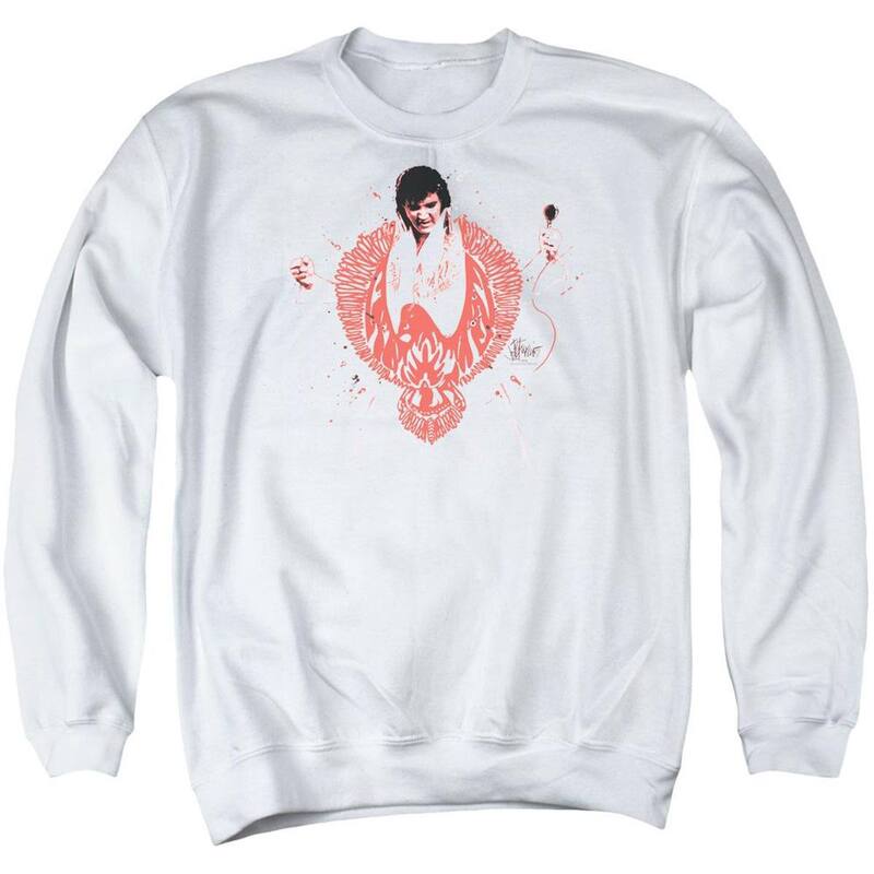 アニメキャラクター メンズ アウター ニット・セーター クルーネック スウェット シャツ Licensed Character Elvis Presley Red Pheonix Adult Crewneck Sweatshirt White ホワイト