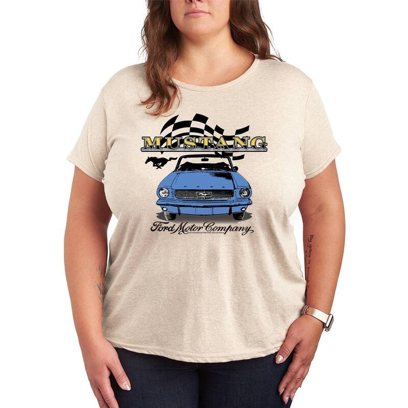 アニメキャラクター レディース トップス Tシャツ ヴィンテージ プラスサイズ グラフィック Licensed Character Plusize Ford Vintage Mustang Convertible Graphic Tee Beige ベージュ