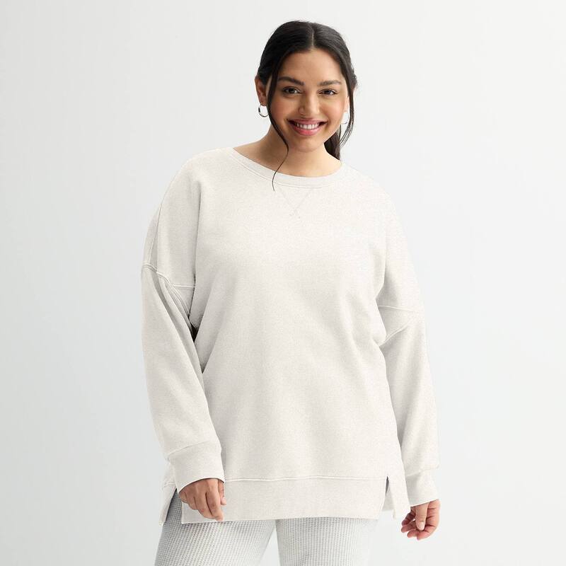 エスオー レディース トップス Tシャツ プラスサイズ フリース Juniors' Plusize SOversized Fleece Tunic Pullover Oatmeal Heather ヘザー｜ReVida 店 8,455円
